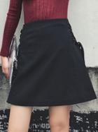 Choies Black High Waist Lace Up Side A-line Skirt