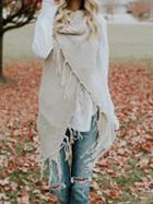 Choies Beige Open Front Tassel Trim Sleeveless Chic Women Knit Cardigan