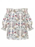 Choies White Off Shoulder Floral Print Shirred Top