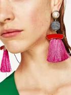 Choies Hot Pink Pearl Embellished Tassel Earrings