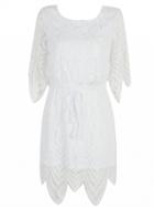 Choies White Half Sleeve Tied Waist Open Back Lace Romper Playsuit