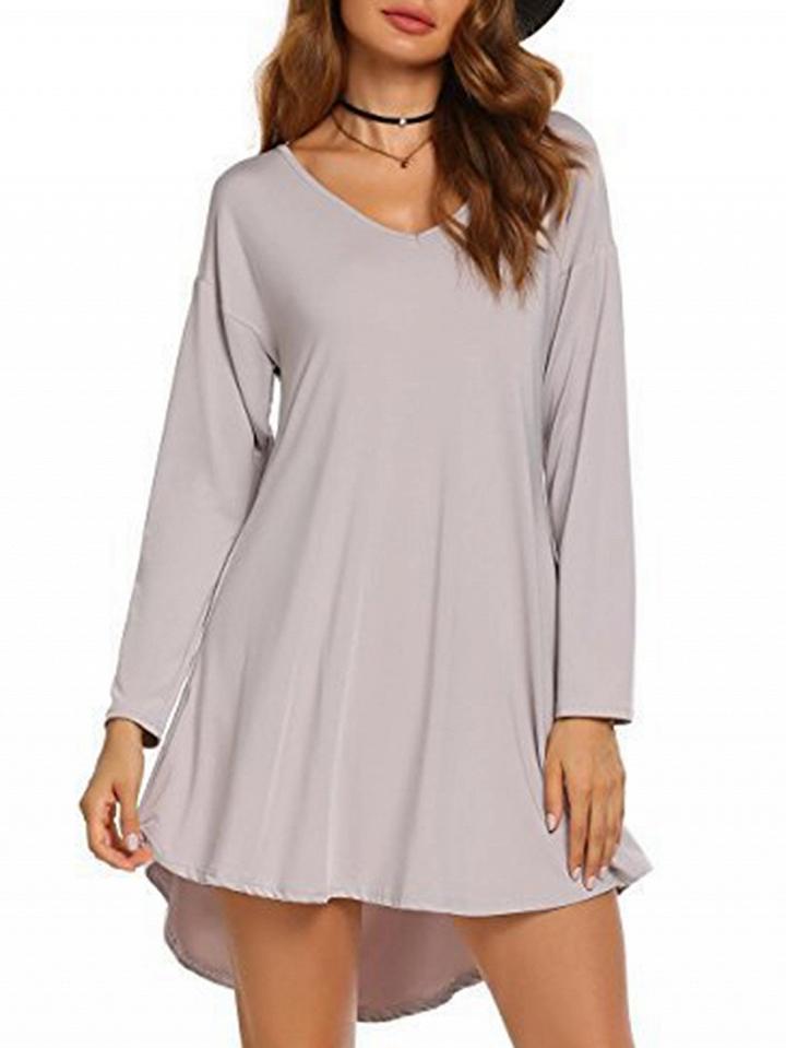Choies Gray V-neck Long Sleeve Hi-lo Dress