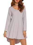 Choies Gray V-neck Long Sleeve Hi-lo Dress