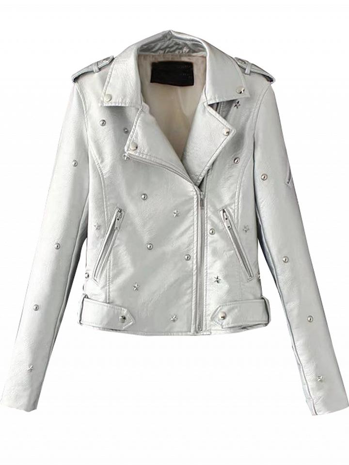 Choies Silver Stud Detail Leather Look Biker Jacket