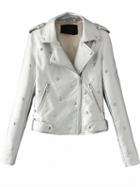 Choies Silver Stud Detail Leather Look Biker Jacket