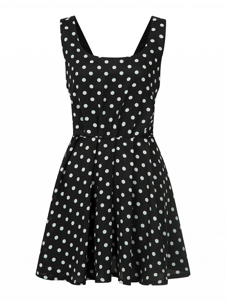 Choies Black Polka Dot Bow Back Vest Skater Dress