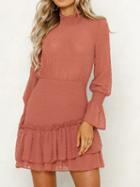 Choies Pink Chiffon Polka Dot Print Puff Sleeve Chic Women Mini Dress
