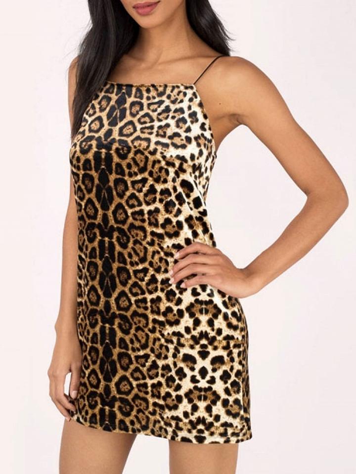 Choies Leopard Print Spaghetti Strap Mini Dress