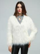Choies White Fluffy Long Sleeve Faux Fur Coat