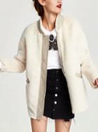 Choies Beige Zip Front Faux Fur Coat
