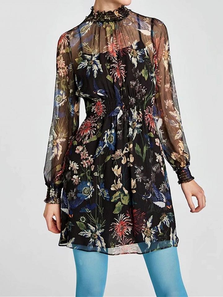Choies Black Print Detail Long Sleeve Dress