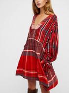 Choies Red Plaid V-neck Long Sleeve Mini Dress