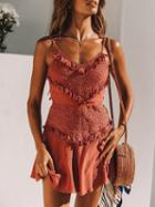 Choies Dark Brown V-neck Tie Back Chic Women Cami Mini Dress