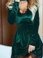 Choies Green Velvet Choker Neck Plunge Lace Trim Long Sleeve Mini Dress