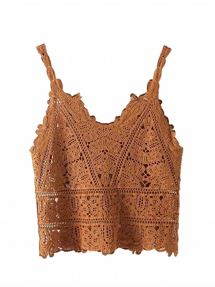 Choies Khaki V-neck Lace Crop Top