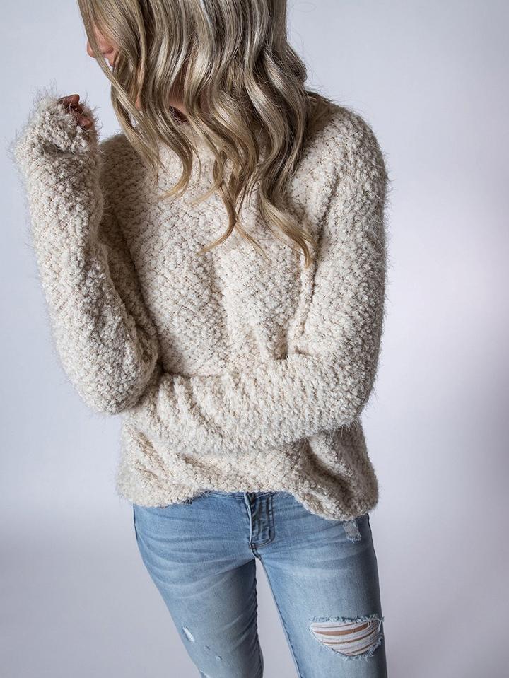 Choies White High Neck Long Sleeve Women Fluffy Sweater