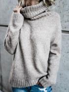 Choies Khaki High Neck Long Sleeve Chic Women Knit Sweater