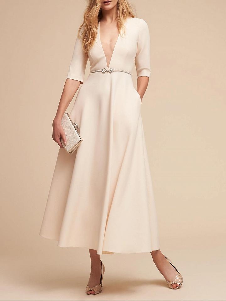 Choies White Plunge Metal Belted Waist Pocket Detail Maxi Dress