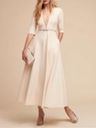 Choies White Plunge Metal Belted Waist Pocket Detail Maxi Dress