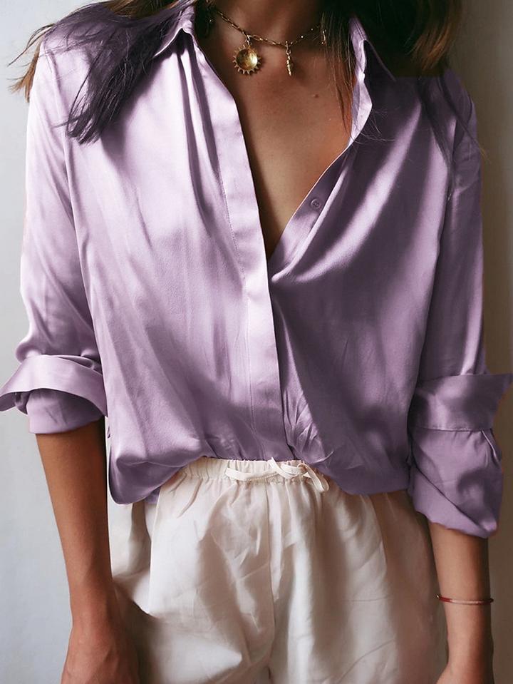 Choies Purple Lapel Neck Long Sleeve Chic Women Shirt