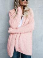 Choies Pink Long Sleeve Hooded Coat