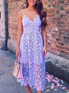 Choies Purple V-neck Cut Out Detail Chic Women Lace Cami Midi Dress