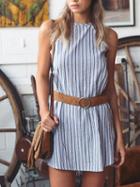 Choies Blue Stripe Sleeveless Mini Dress