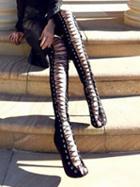 Choies Black Peep Toe Lace Up Heeled Over The Knee Boots