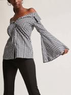 Choies Black Plaid Button Front Flare Sleeve Shirt