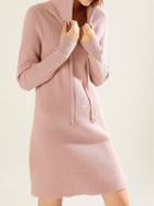 Choies Pink Split Side Long Sleeve Women Knit Hooded Sweater