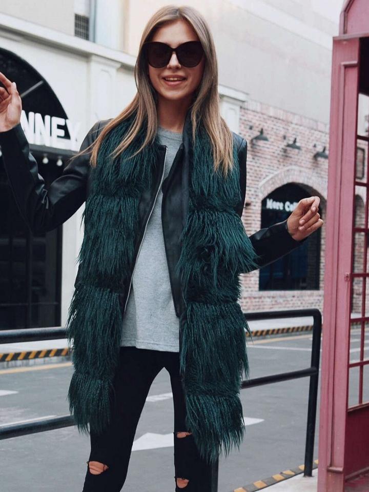Choies Dark Green Fluffy Faux Fur Scarf