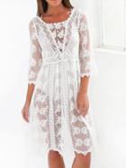 Choies White Crew Neck Cut Out Detail Sheer Lace Dress