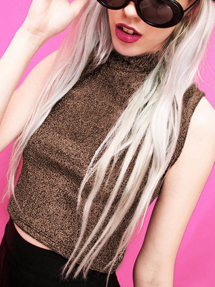 Choies Gold High Neck Lurex Yarn Crop Cami Top