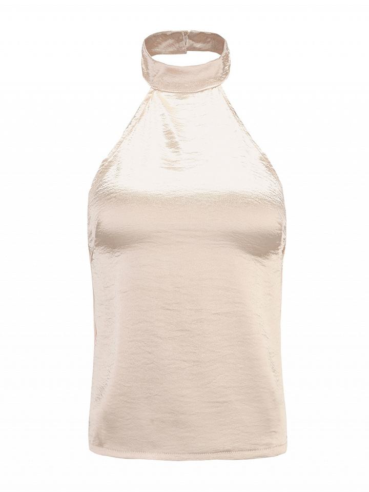 Choies Beige Silky Choker Neck Sleeveless Top