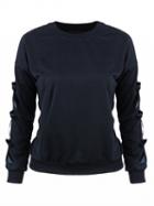 Choies Dark Blue Bow Tie Embellished Sleeves Sweatshirt