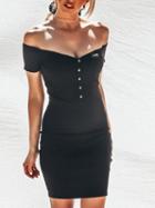 Choies Black Cotton V-neck Button Placket Front Chic Women Mini Dress