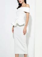 Choies White Off Shoulder Tie Back Ruffle Trim Chic Women Midi Dress