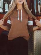 Choies Brick Red Stripe Detail Long Sleeve Hoodie