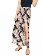 Choies Polychrome Floral High Waist Front Split Skirt