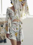 Choies Polychrome Chiffon V-neck Floral Print Chic Women Crop Top And Shorts