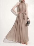 Choies Khaki Maxi Evening Dress In Chiffon