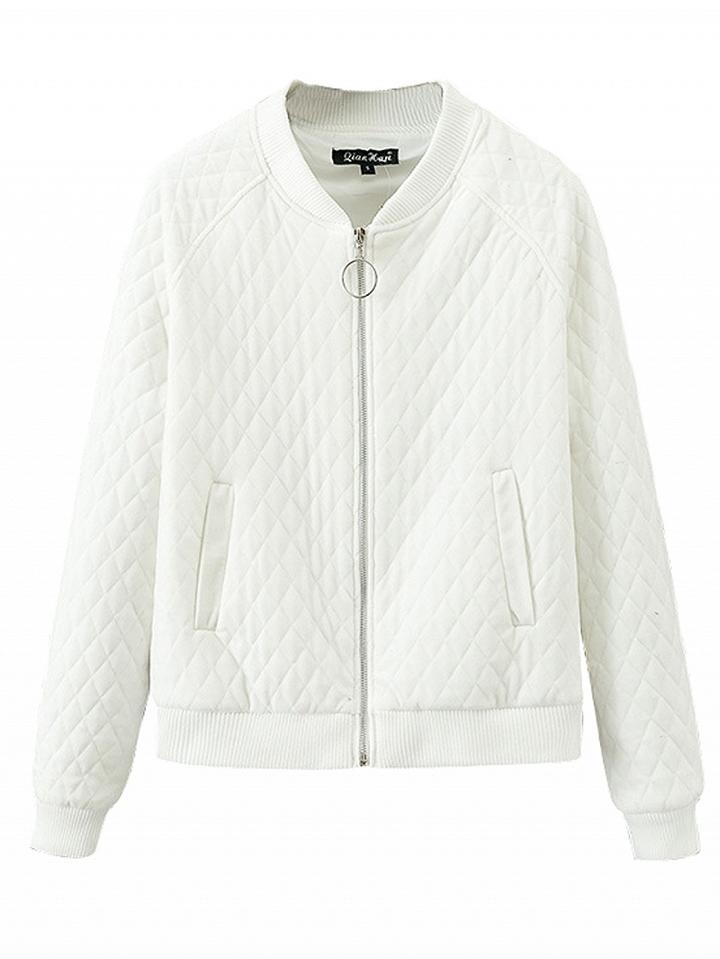 Choies White Velvet Quilted Circle Zip Front Jacket