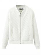 Choies White Velvet Quilted Circle Zip Front Jacket