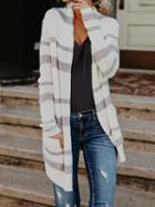 Choies White Stripe Open Front Long Sleeve Women Knit Cardigan