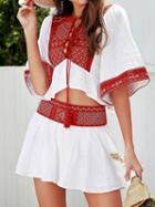 Choies White Lace Up Front Chic Women Crop Top And High Waist Shorts