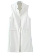 Choies White Stand Collar Pocket Longline  Waistcoat