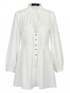 Choies White Tied Collar Keyhole Detail Button Front Shirt Dress