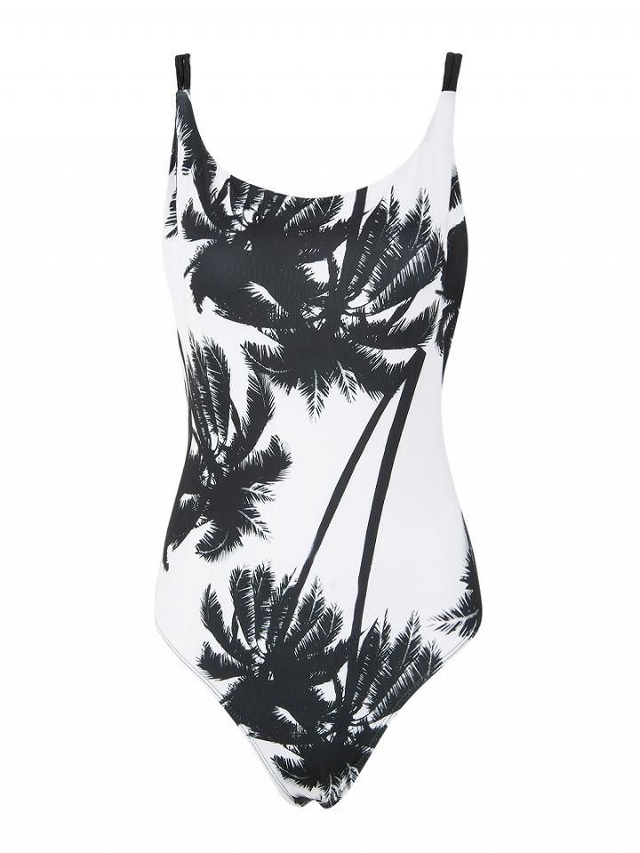 Choies Black Coconut Tree Lace Up Back One-piece Swimsuit
