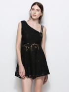 Choies Black One Shoulder Strap Lace Mini Dress