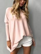Choies Pink Drop Shoulder Long Sleeve T-shirt
